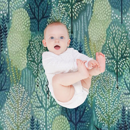 Hidden Unicorn Woods in Shades of Green Watercolor Eco-conscious Throw Blanket