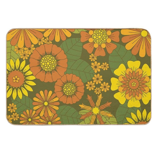 Orange, Brown, Yellow And Green Retro Daisy Pattern Durable Bath Mat