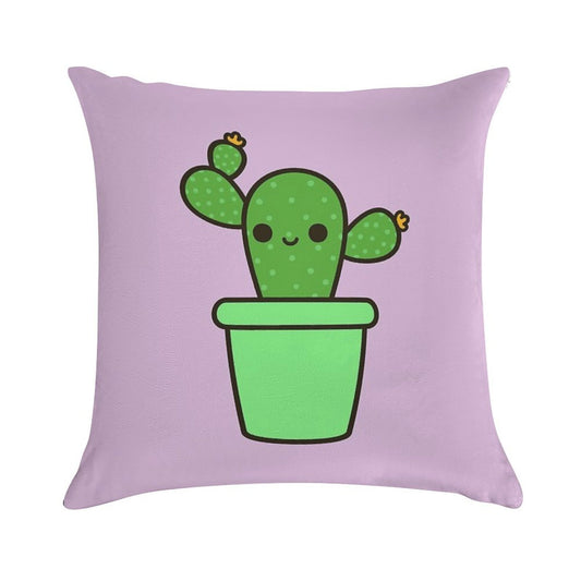Cute Cactus in Green Pot Soft High-Density Material Throw Pillow