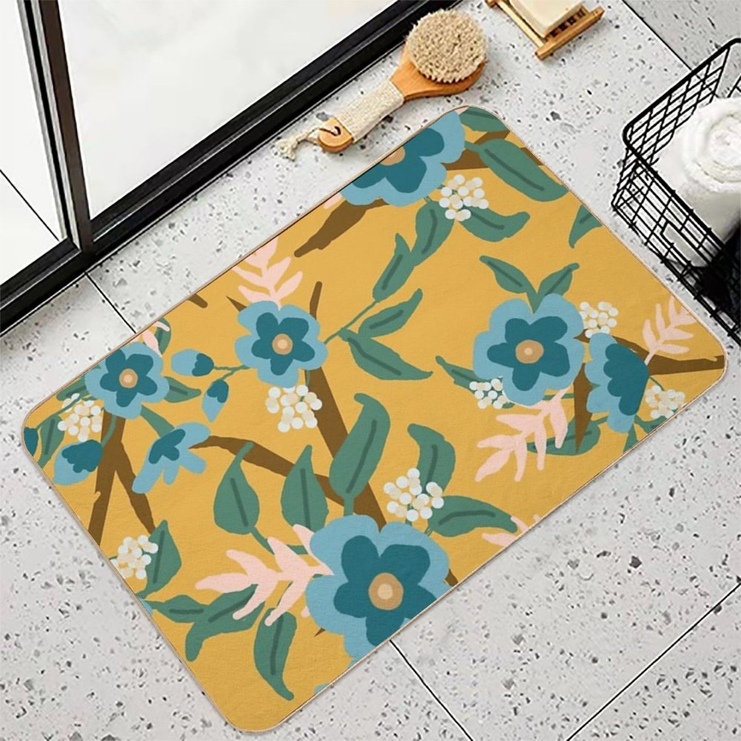 Yellow Floral  Versatile Bath Mat