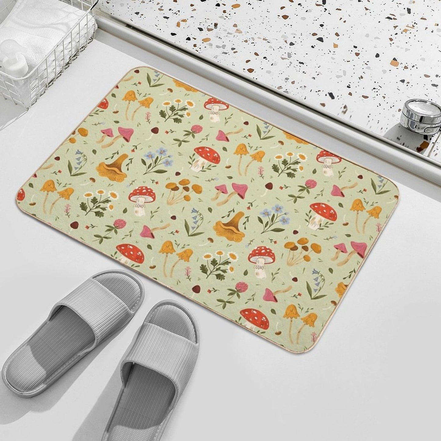 Mushrooms And Wildflowers  Easy To Clean Bath Mat