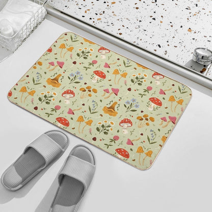 Mushrooms And Wildflowers  Easy To Clean Bath Mat