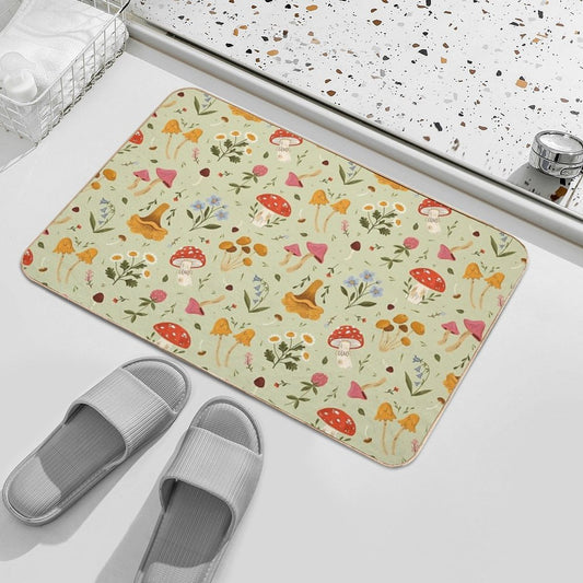 Mushrooms And Wildflowers  Easy To Clean Bath Mat
