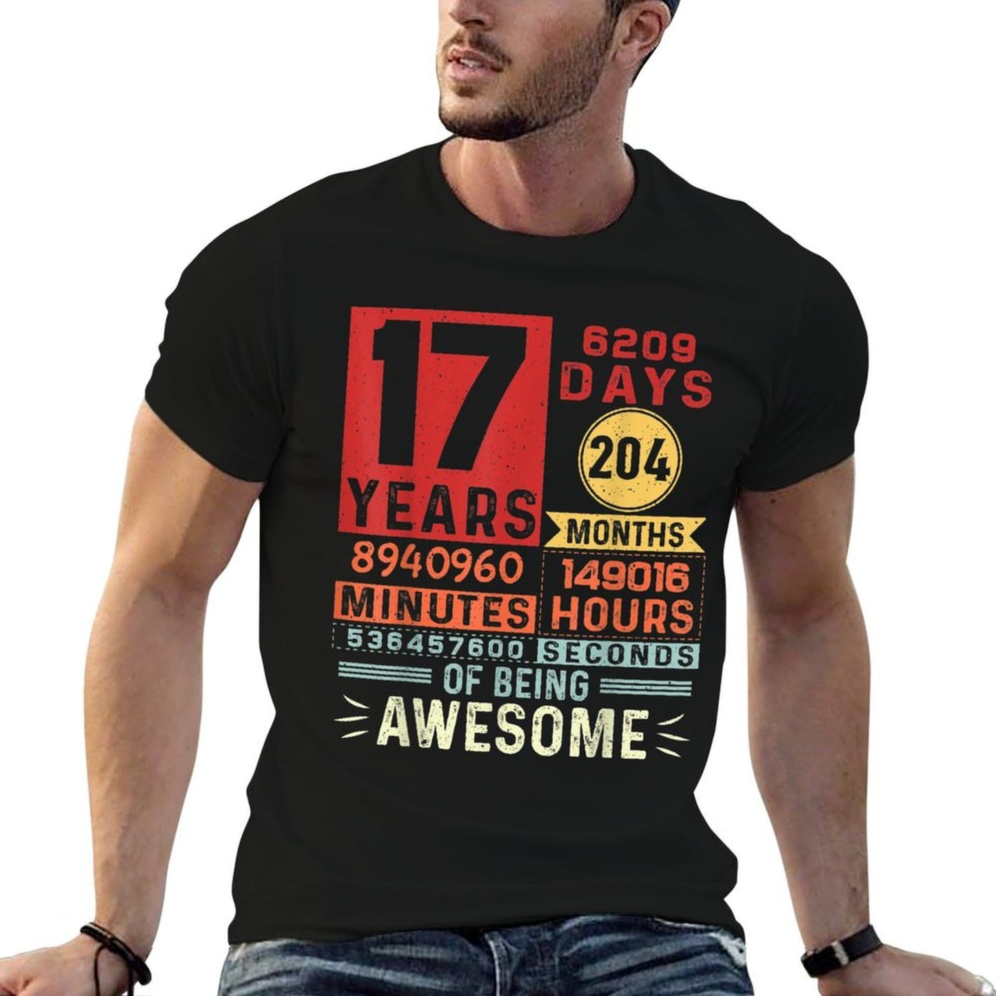 Seventeen Years of Being Awesome 17 Years Old 17th Birthday  Fade-proof Color T-Shirt