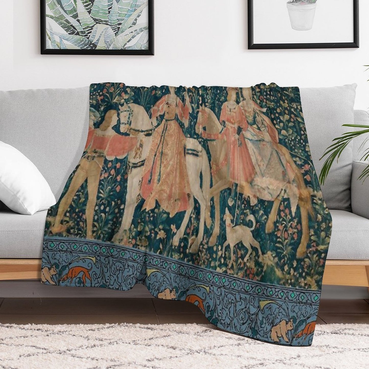 Medieval Tapestry - The Hawk Hunt Plush Throw Blanket