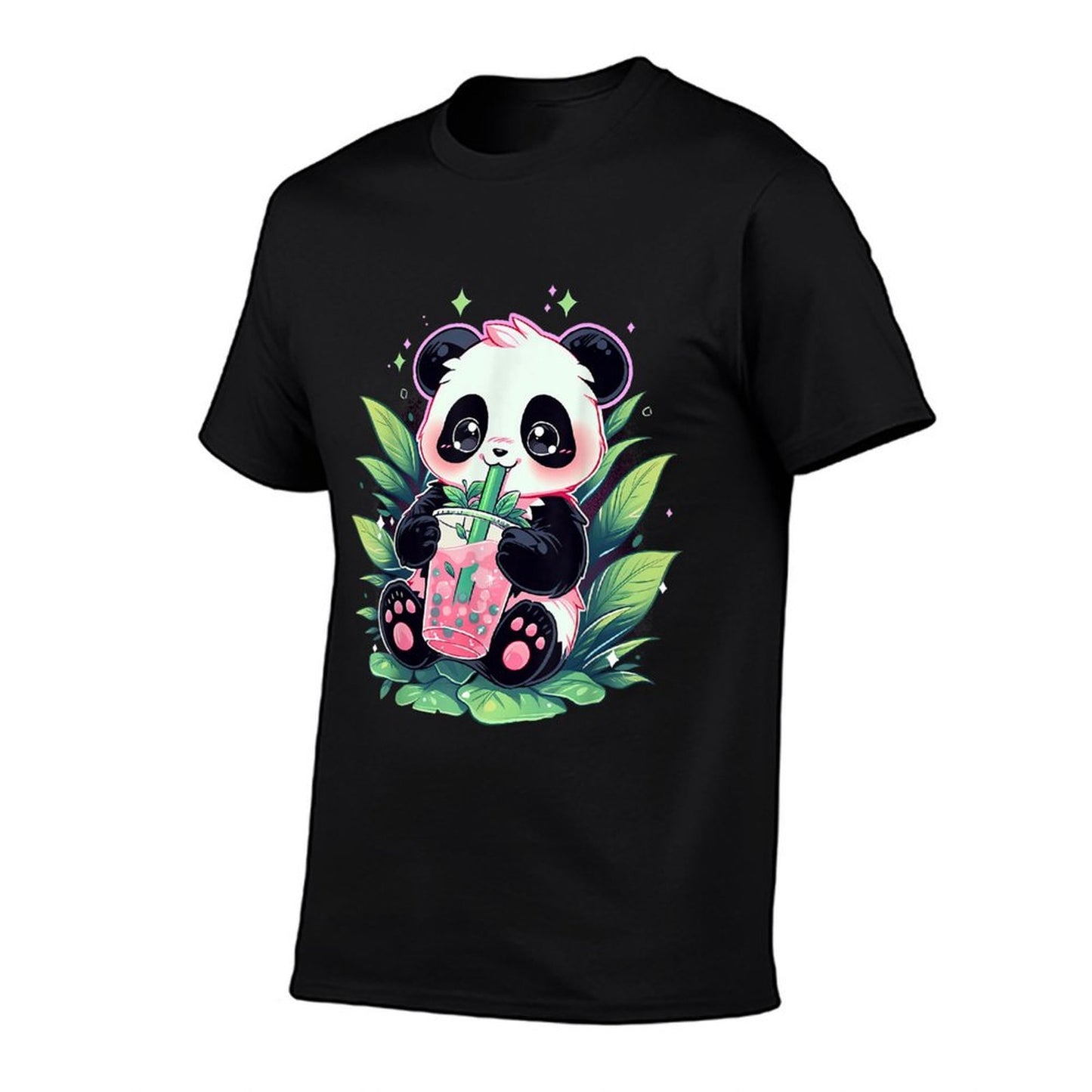 Cute Panda Drinking Bubble Tea Milk Anime Kawaii  Polyester Blend T-Shirt