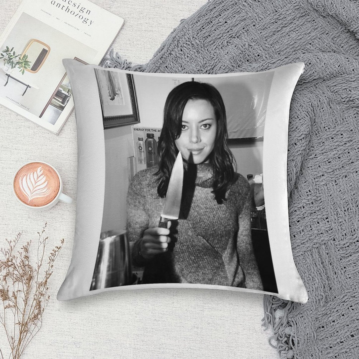 Aubrey Plaza Holding Knife Soft Fade-Resistant Throw Pillow