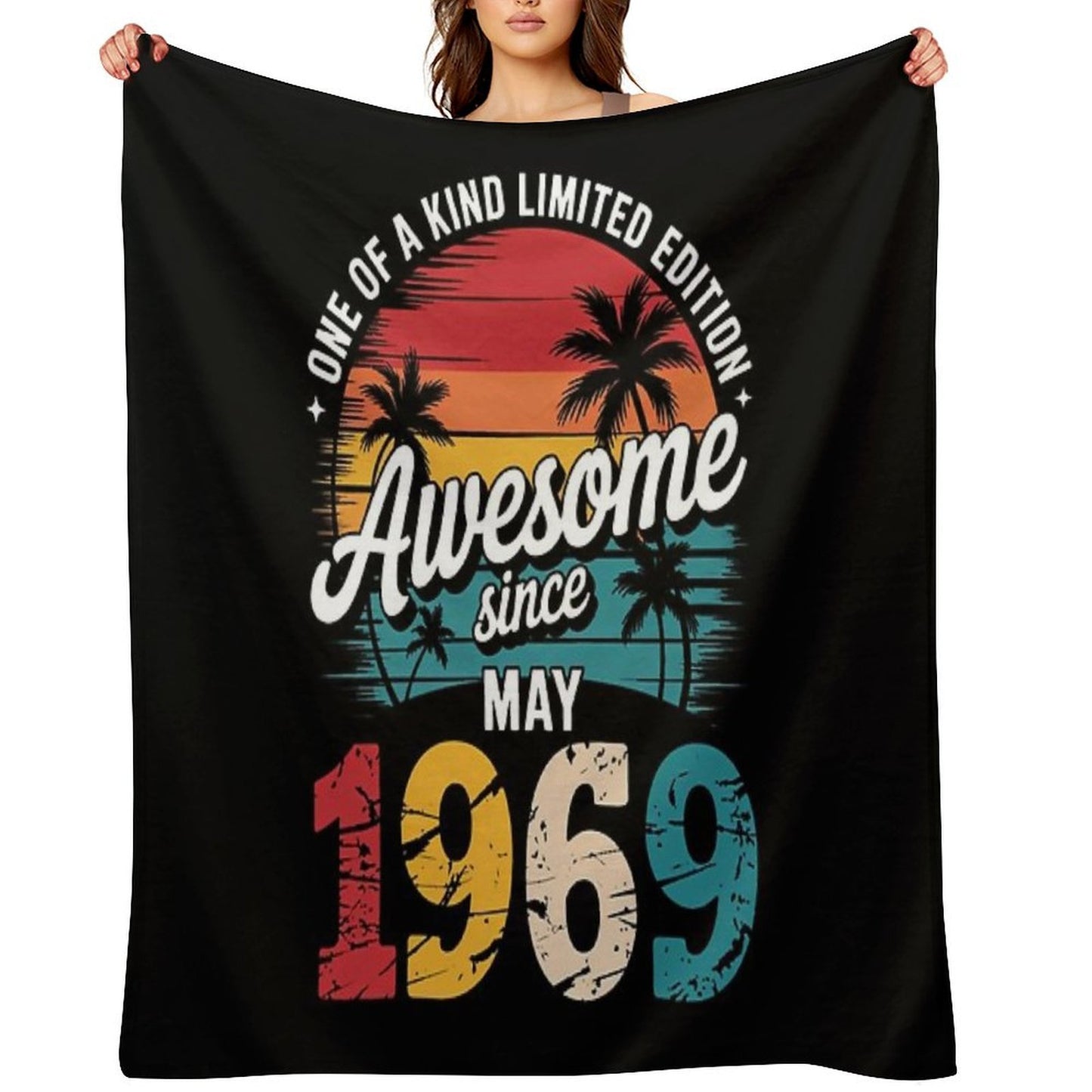 56 Years Old Vintage May 1969 56th Birthday Machine-washable Throw Blanket