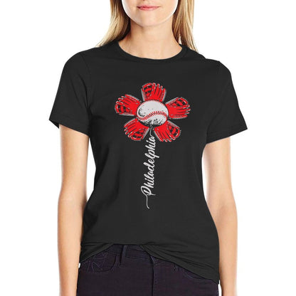 Womens Philadelphia Vibrant Baseball Flower Special Keepsake Item  Classic T-Shirt