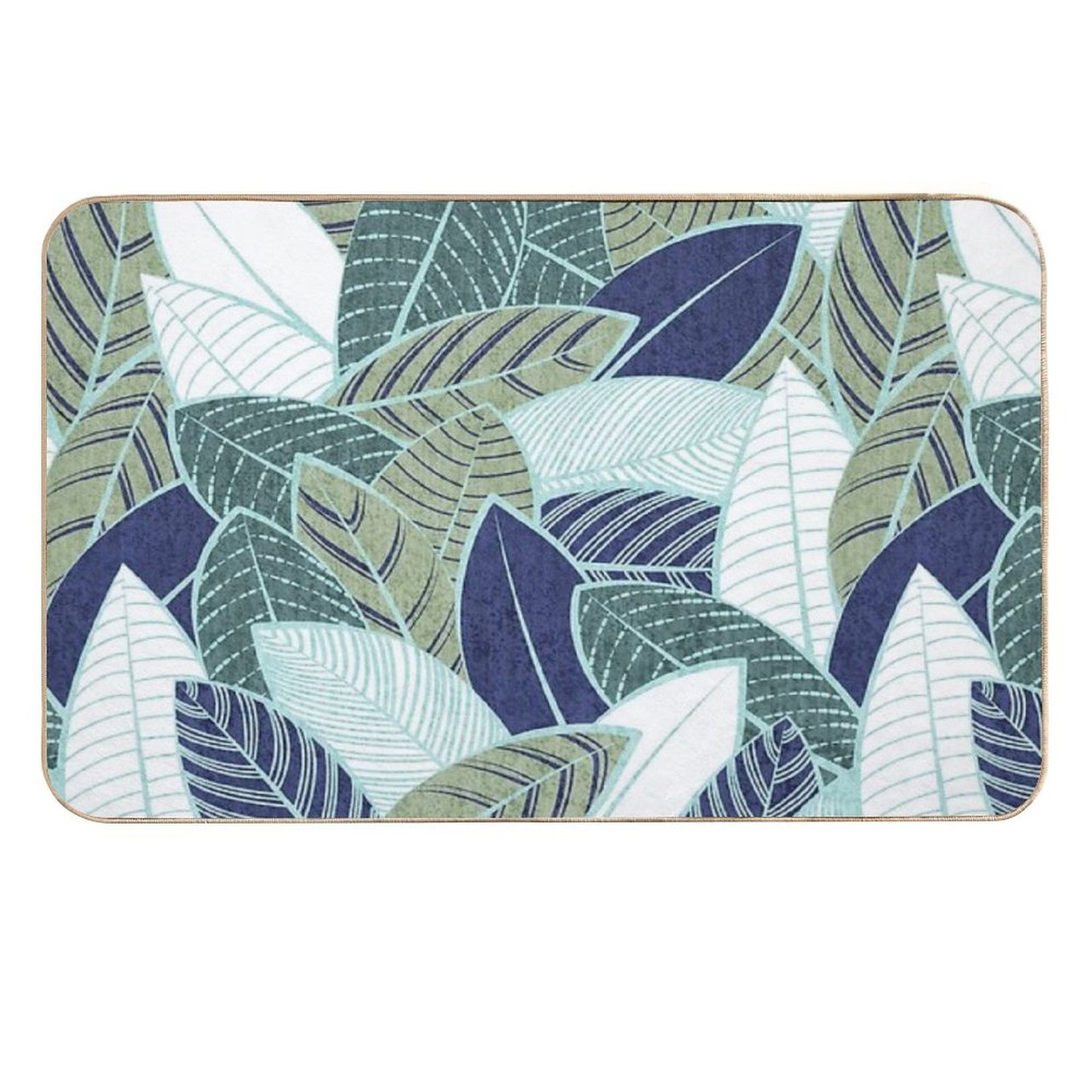 Leaf Wall  Navy Blue Pine And Sage Green Leaves Mint Lines  Anti-Trip Bath Mat