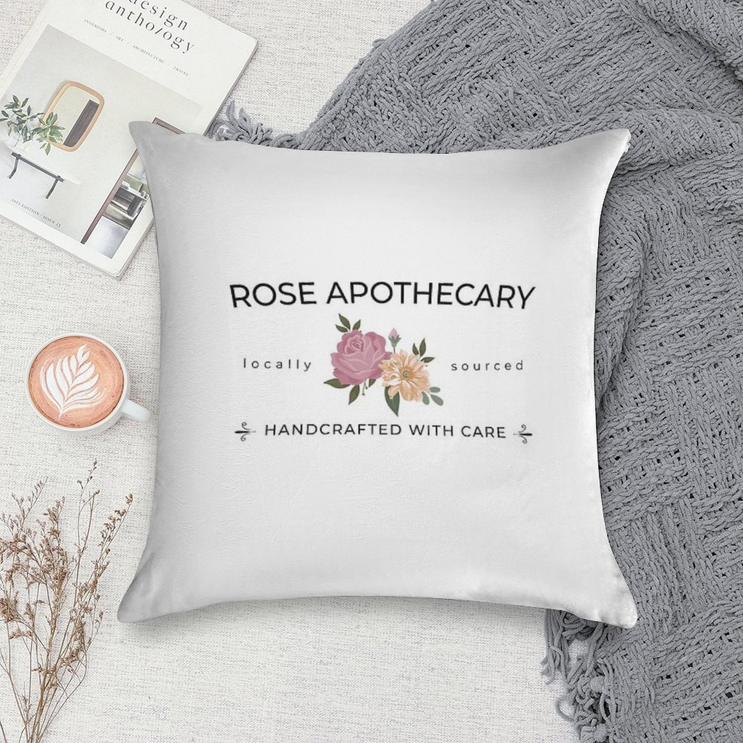 Rose Apothecary Handcrafted with Care Soft Bedroom Essential Throw Pillow
