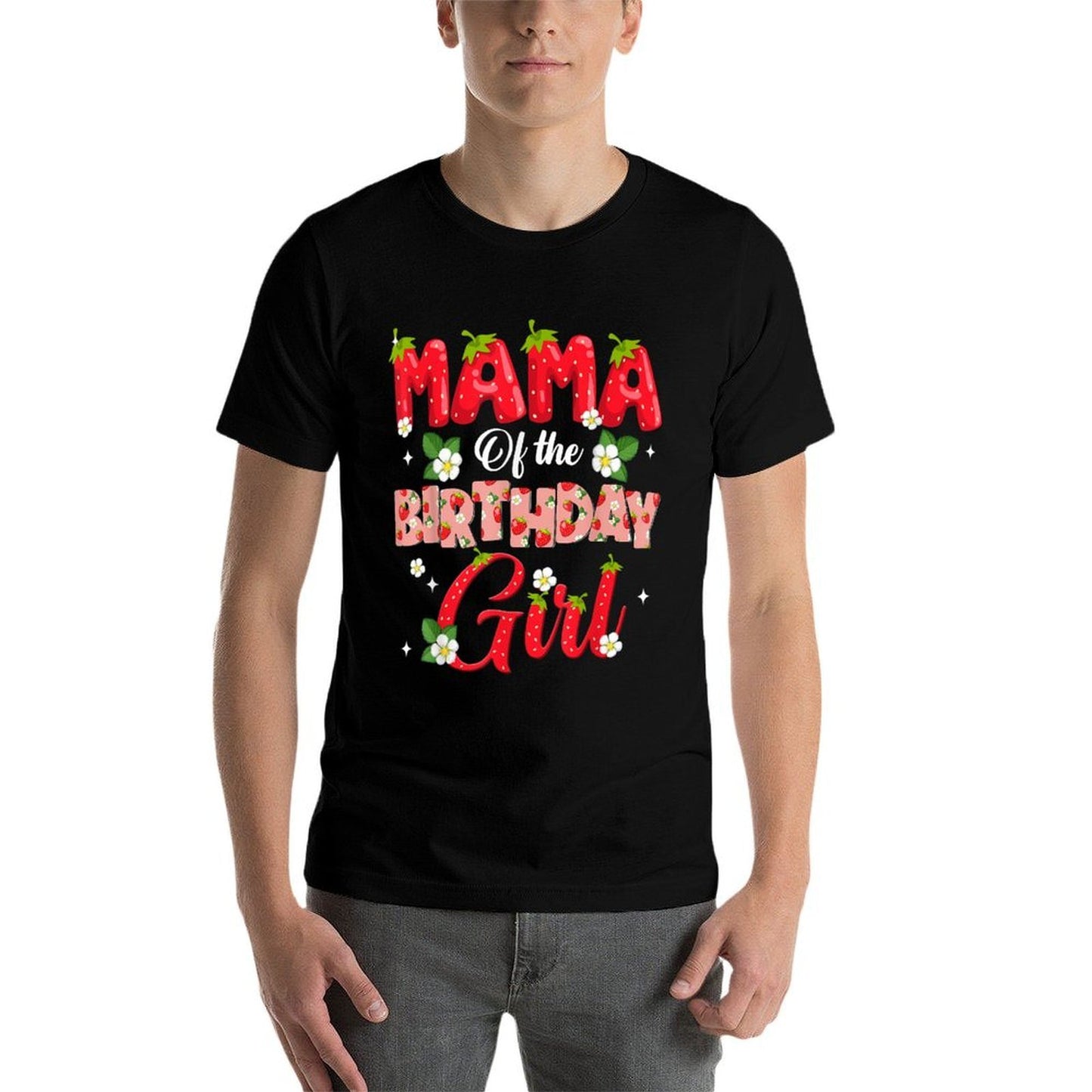 Mom Dad Mama Birthday Girl Strawberry Berry Sweet One Two  Cotton T-Shirt