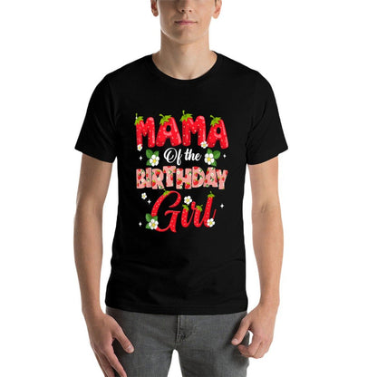 Mom Dad Mama Birthday Girl Strawberry Berry Sweet One Two  Cotton T-Shirt
