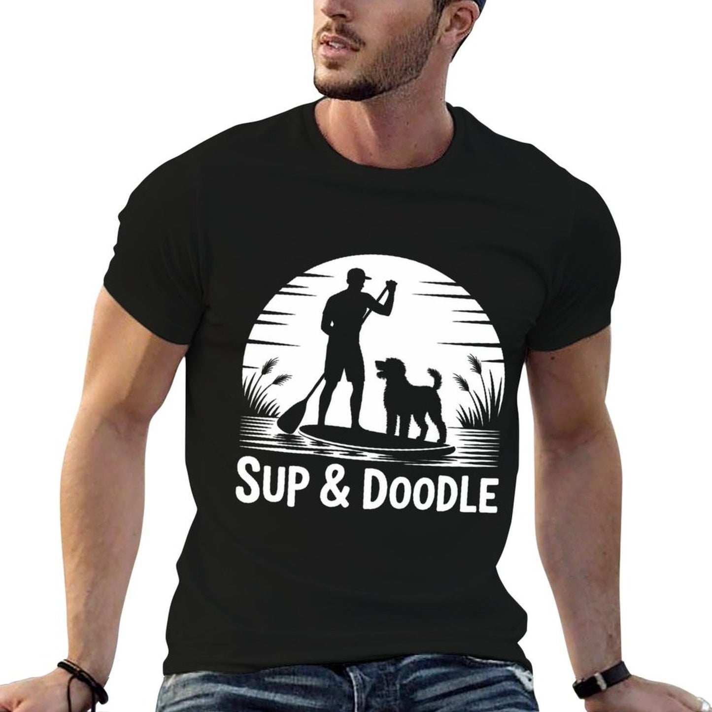 SUP  Doodle Dog Lover Paddleboarding  Trendy Pattern T-Shirt