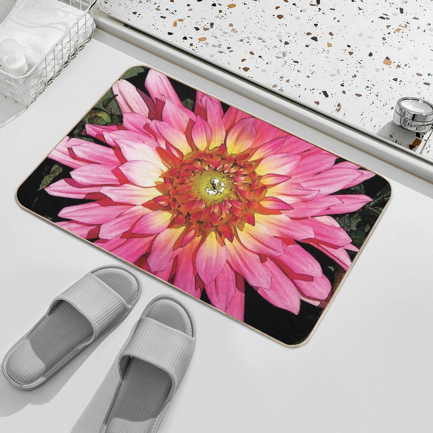 Pretty in Pink Blooming Flower Water Color  Long-Lasting Bath Mat