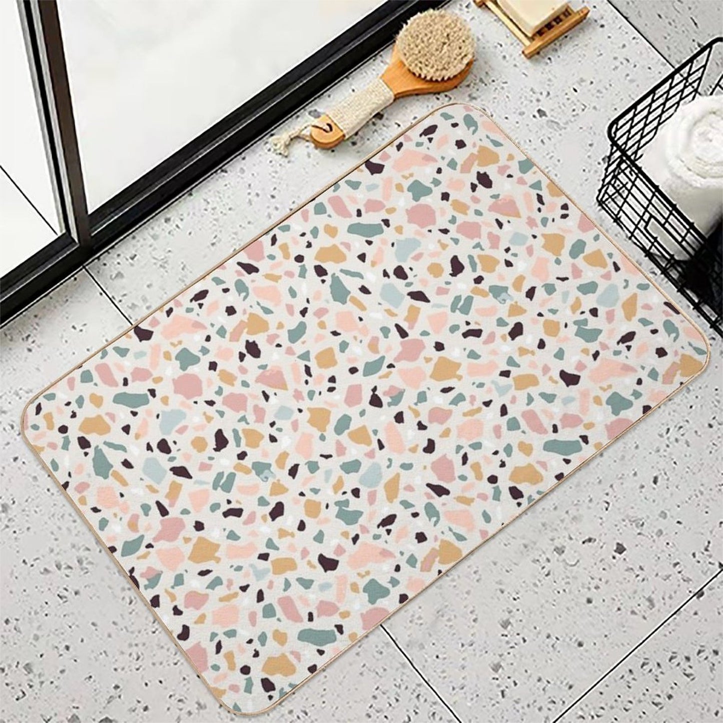 Pink Pastel Terrazzo  Repositionable Bath Mat