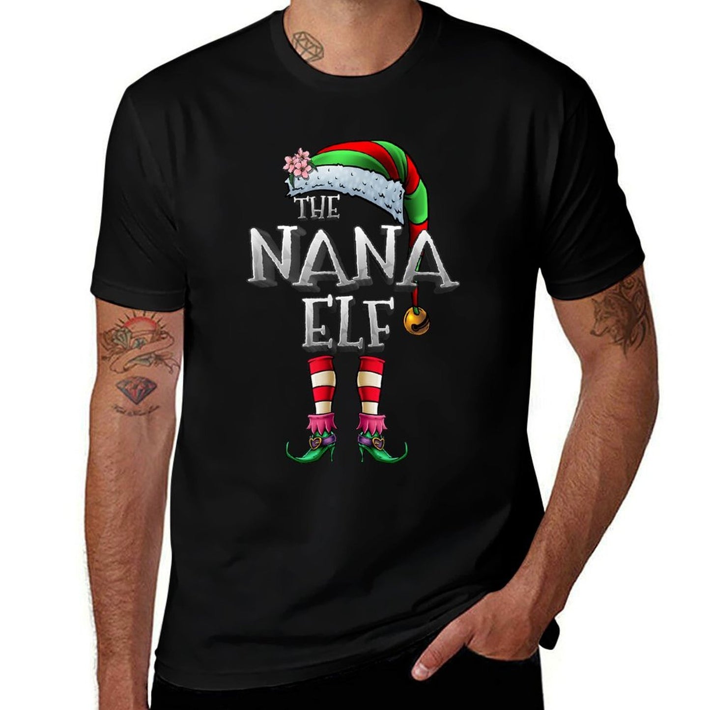 The Nana Elf Matching Family Funny Christmas Grandma  Wrinkle-resistant T-Shirt