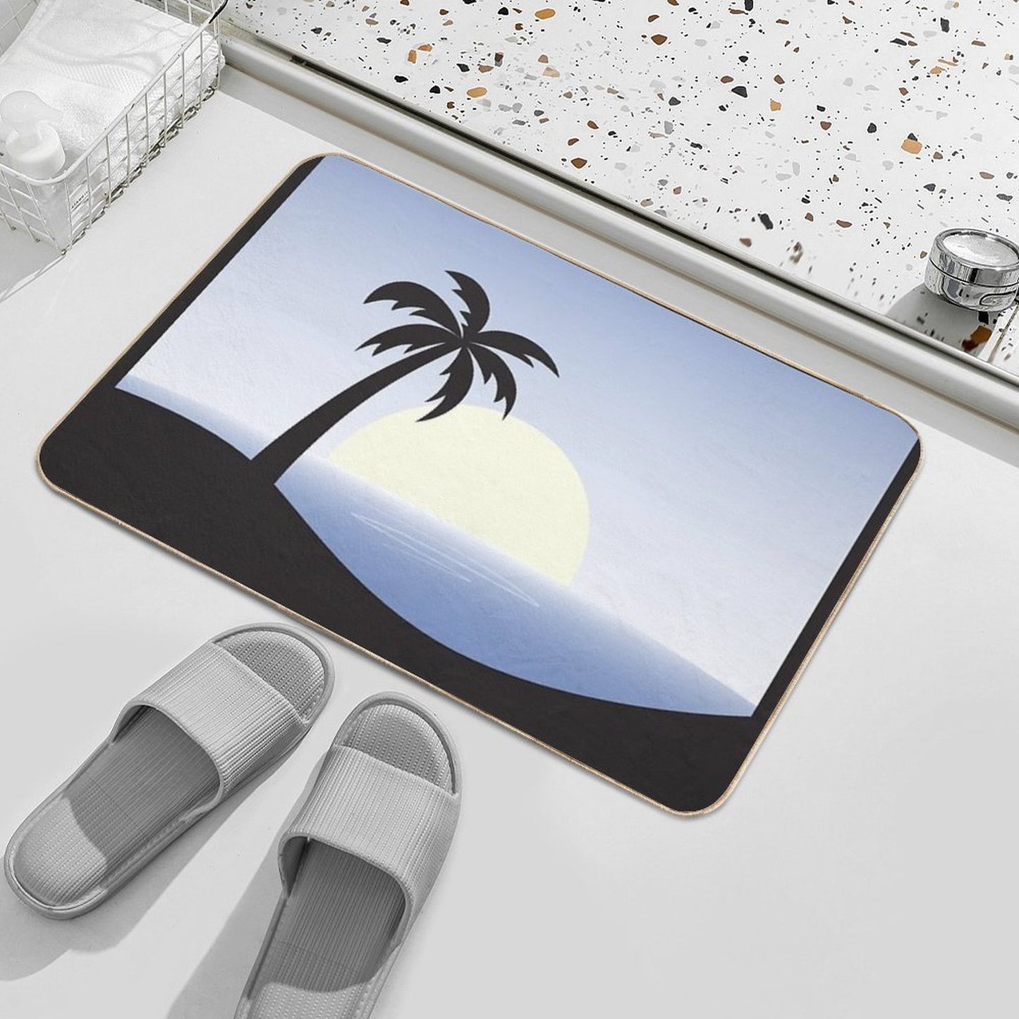 Beach Silhouette (Blue)  Easy Maintenance Bath Mat