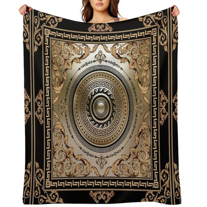 Ornate Baroque Filigree Black Bronze Greek Key Meander Durable Throw Blanket