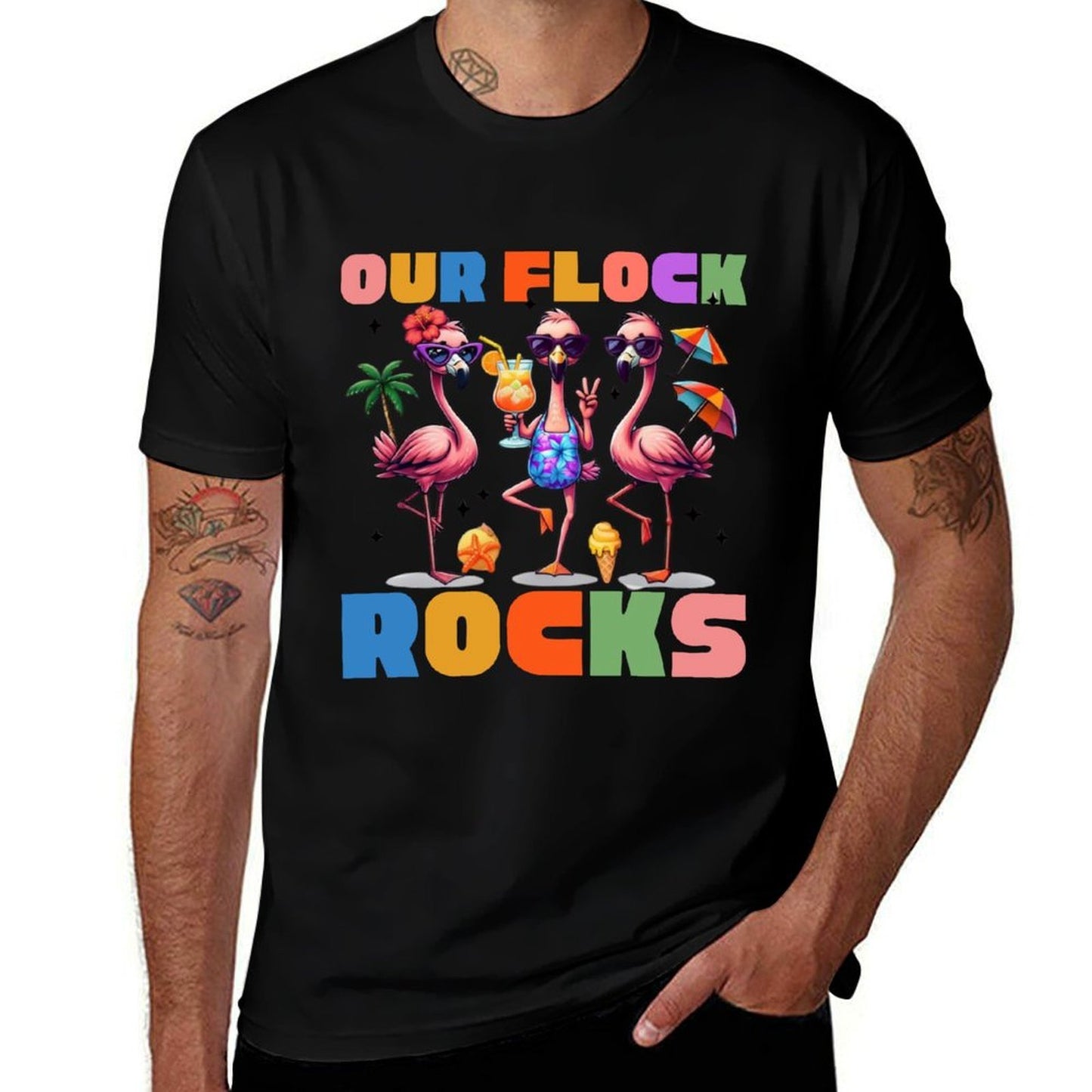 Our Flock Rocks Flamingo Summer Vacation Family Matching Sweatshirt  Eco-friendly Material T-Shirt