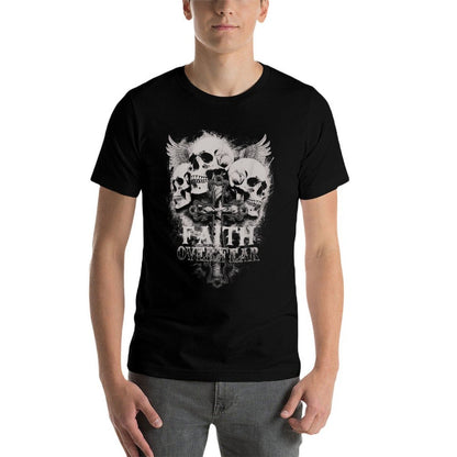 Faith Over Fear Emo Gothic Skull Men’s Christian  Slim-fit Cut T-Shirt