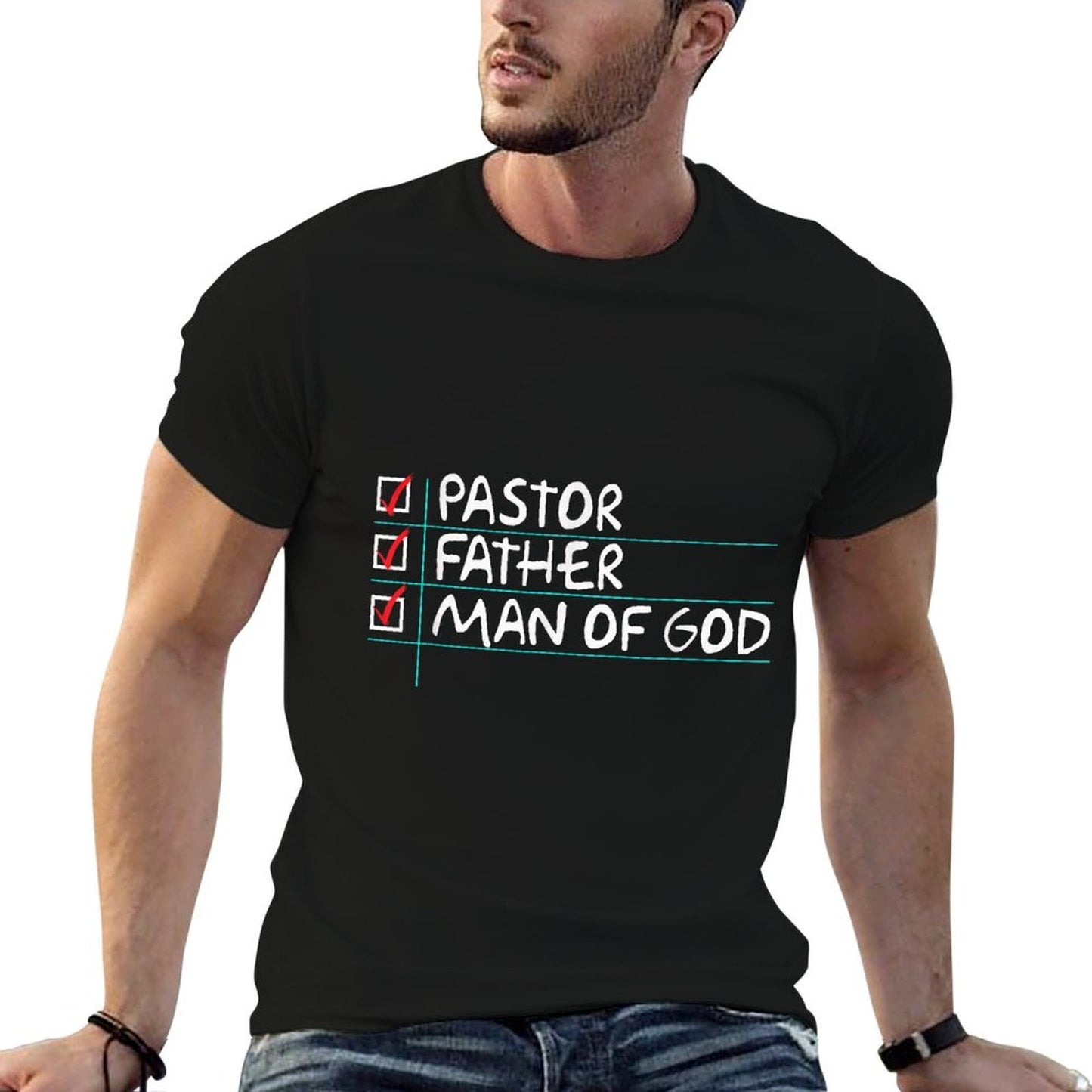 Fathers Day Gift From Church Pastor Dad Man of God  High-quality Stitching T-Shirt
