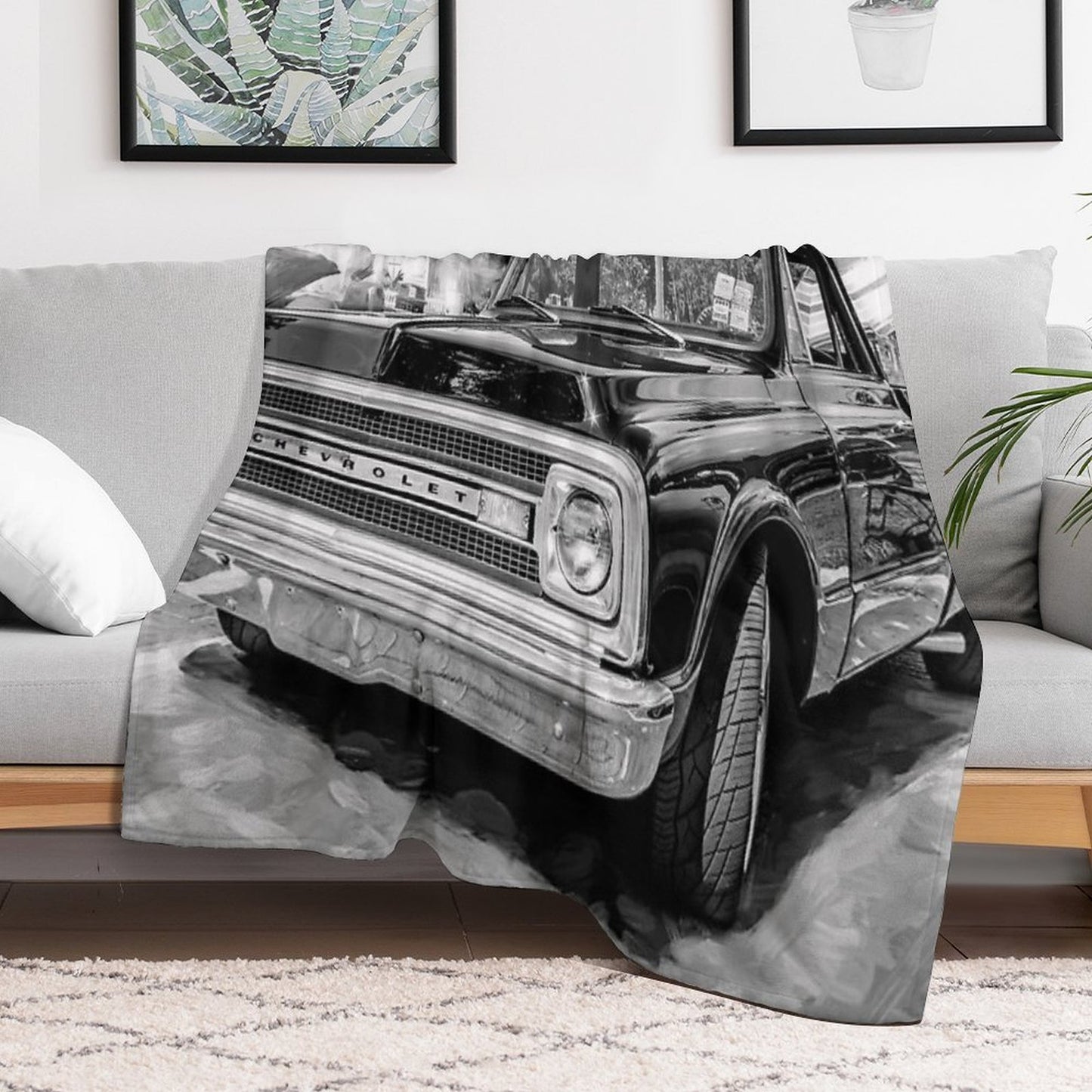 1969 Black Chevy C10 Pick Up Truck X110 Compact Throw Blanket