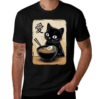 Funny Kawaii Anime Cat Ramen Graphic Japanese  Quick-drying T-Shirt