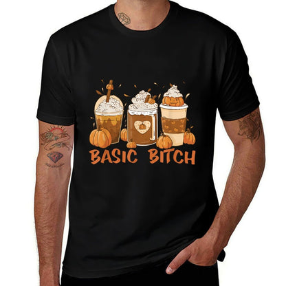 BASIC BITCH Funny Pumpkin Spice Halloween Coffee Fall Meme  Heathered Texture T-Shirt
