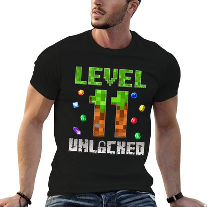 Birthday Boy Level 11 Unlocked 11th Birthday Game Pixel  Wrinkle-resistant T-Shirt