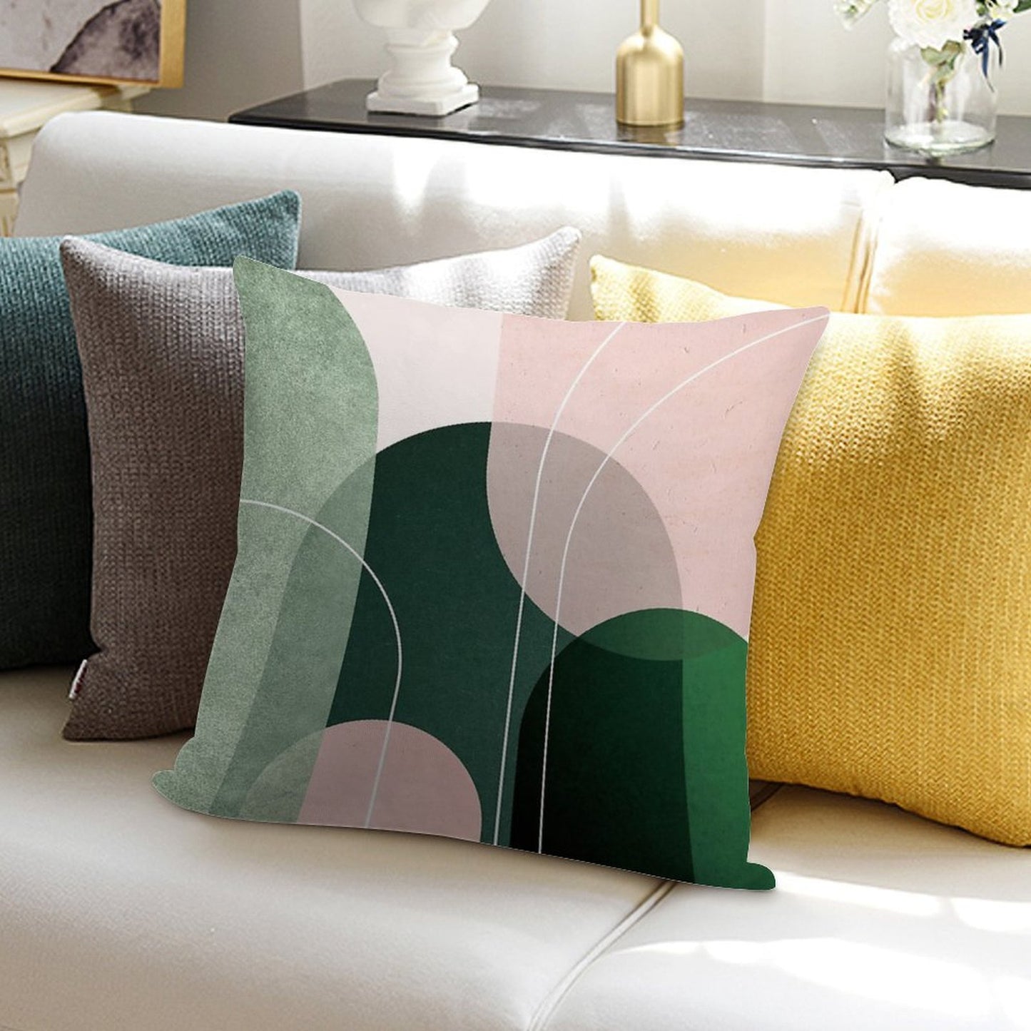 Mid Century Arches in Pink And Green 2 Soft Gift Ready Throw Pillow