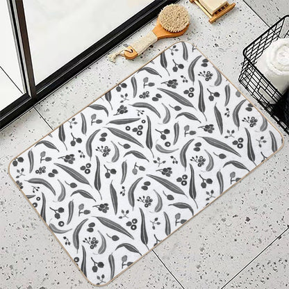 Eucalyptus Leaves Watercolour in Black And White Palette  Toxin-Free Bath Mat