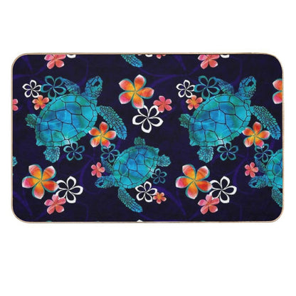 Sea Turtle with Flowers  Long-Lasting Bath Mat