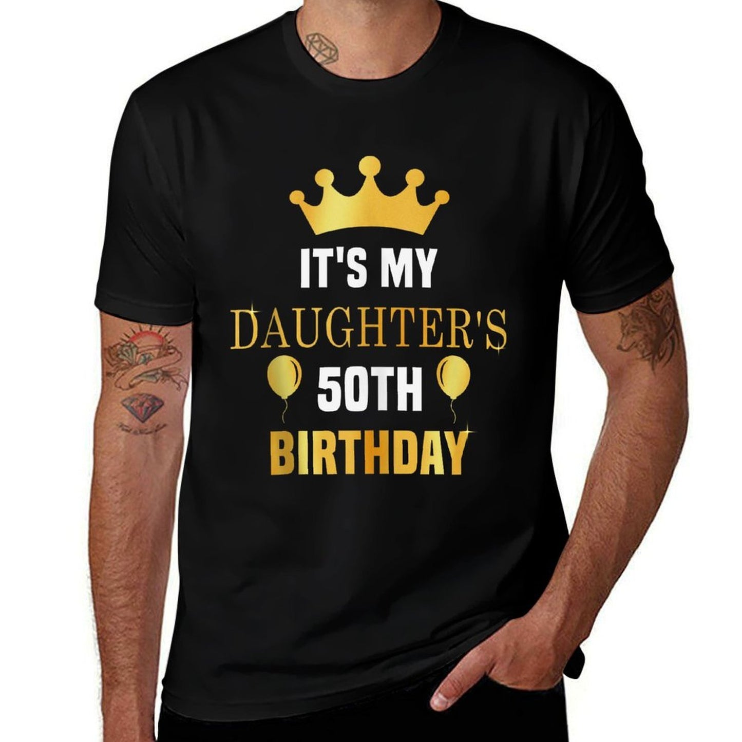 Its My Daughter's 50th Birthday 50 Years Old Golden Bday  Ribbed Collar T-Shirt