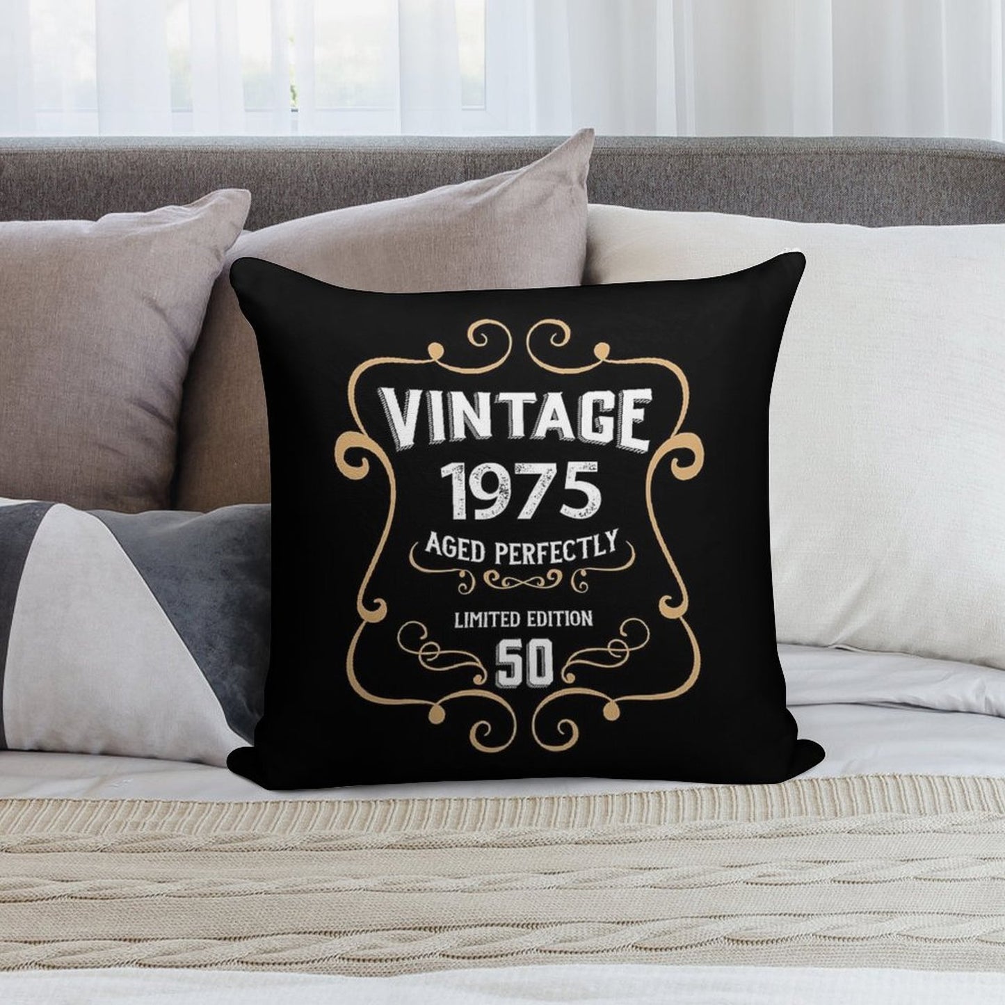 50th Birthday Vintage 1975 Aged Perfectly Gift Soft Reinforced Edging Throw Pillow