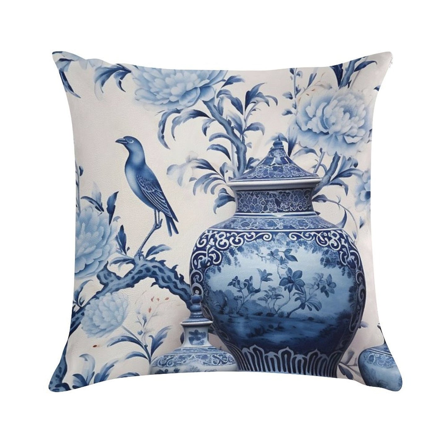 Blue And White Chinoiserie Ginger Jars in The Garden Soft Luxury Feel Throw Pillow