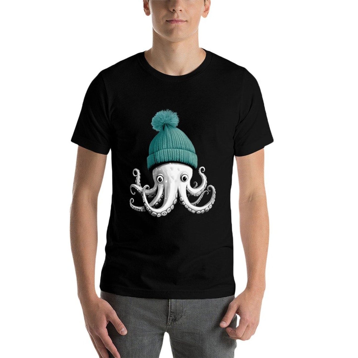Octopus With Winter Hat  Wrinkle-resistant T-Shirt