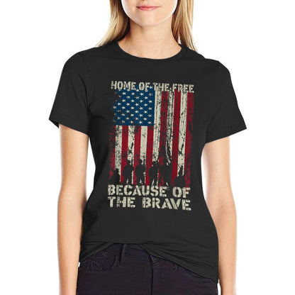 Home Of The Free Because Of The Brave Distress American  Tagless Design T-Shirt