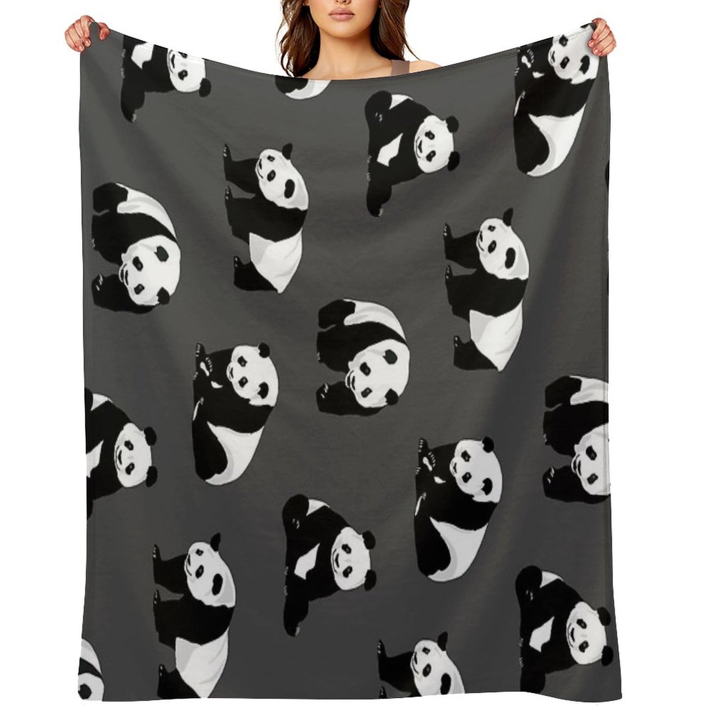 Pandas on Grey Versatility Throw Blanket