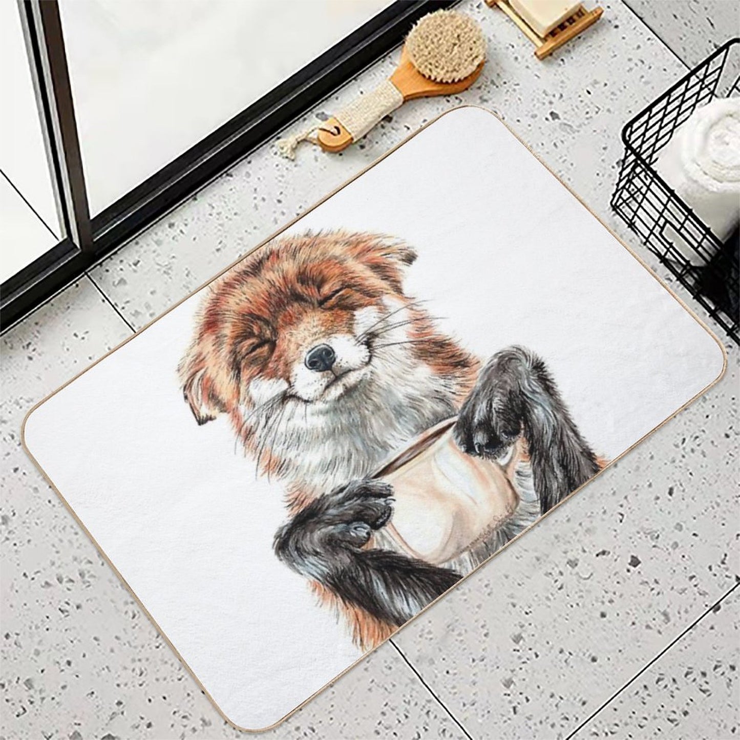 Morning Fox - Cute Coffee Animal  Absorbent Bath Mat