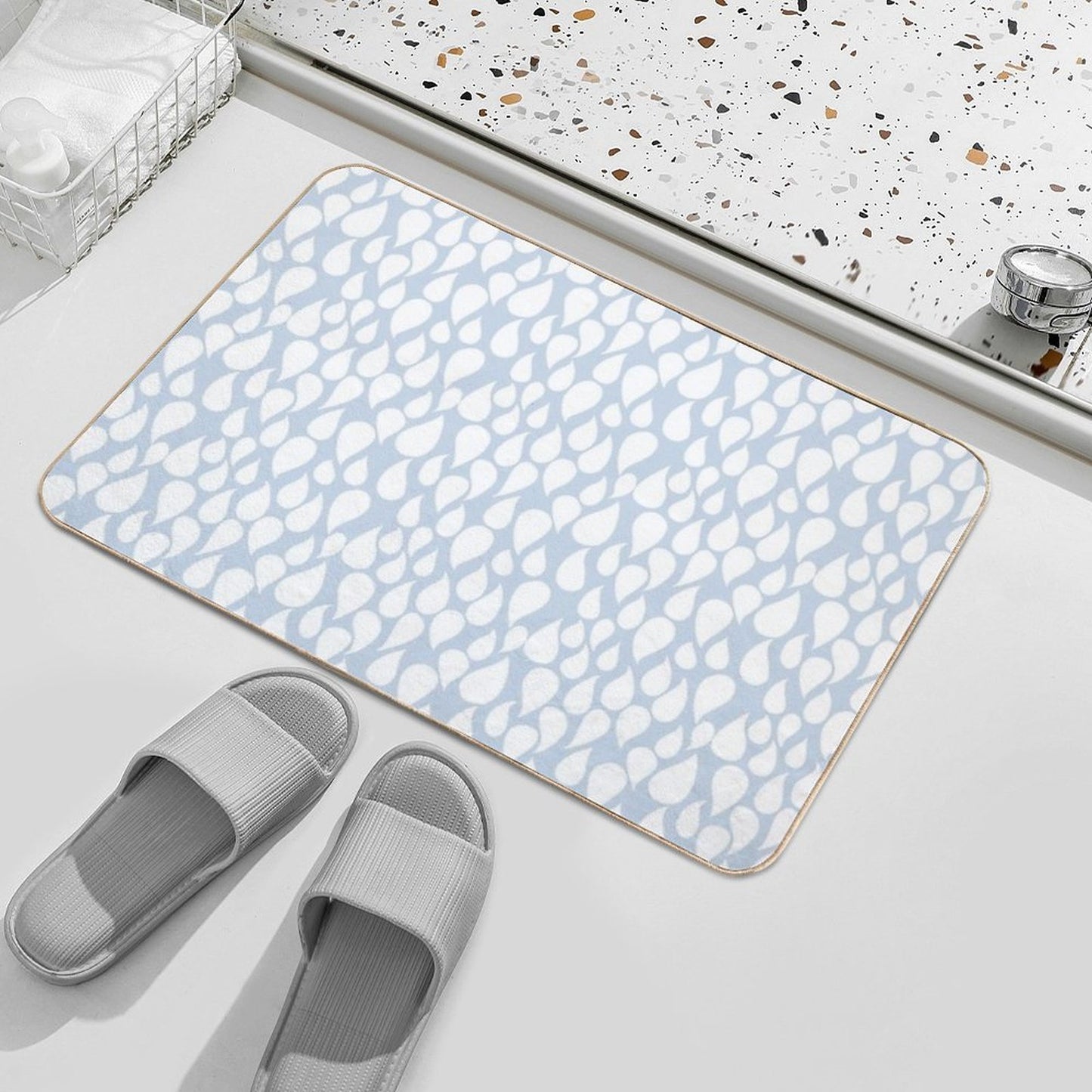 White Droptear on Light Blue Background  Toxin-Free Bath Mat