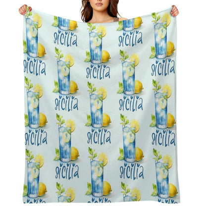 Sicilia Love – Italian Lemonade Watercolor Design Machine-washable Throw Blanket
