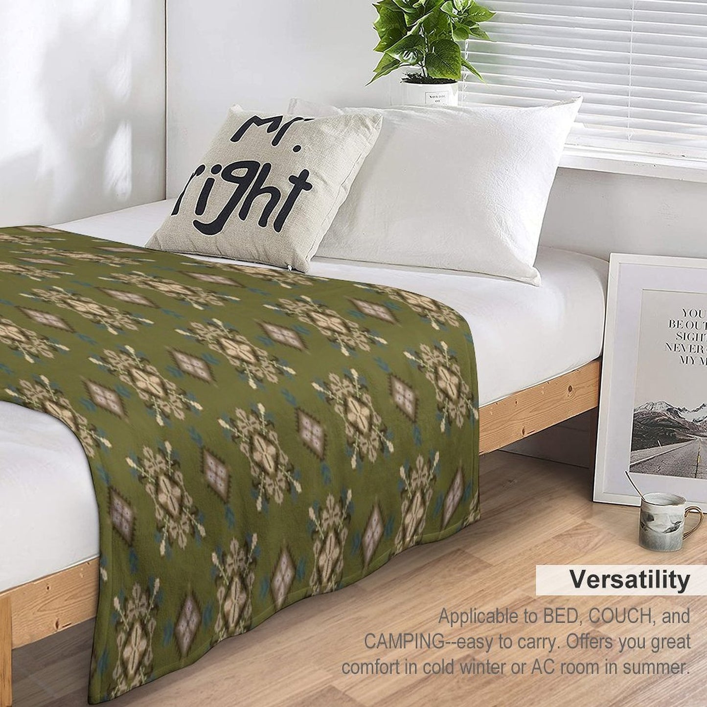 Traditional Ethnic Textile Pattern in Green And Brown Easy Care Throw Blanket