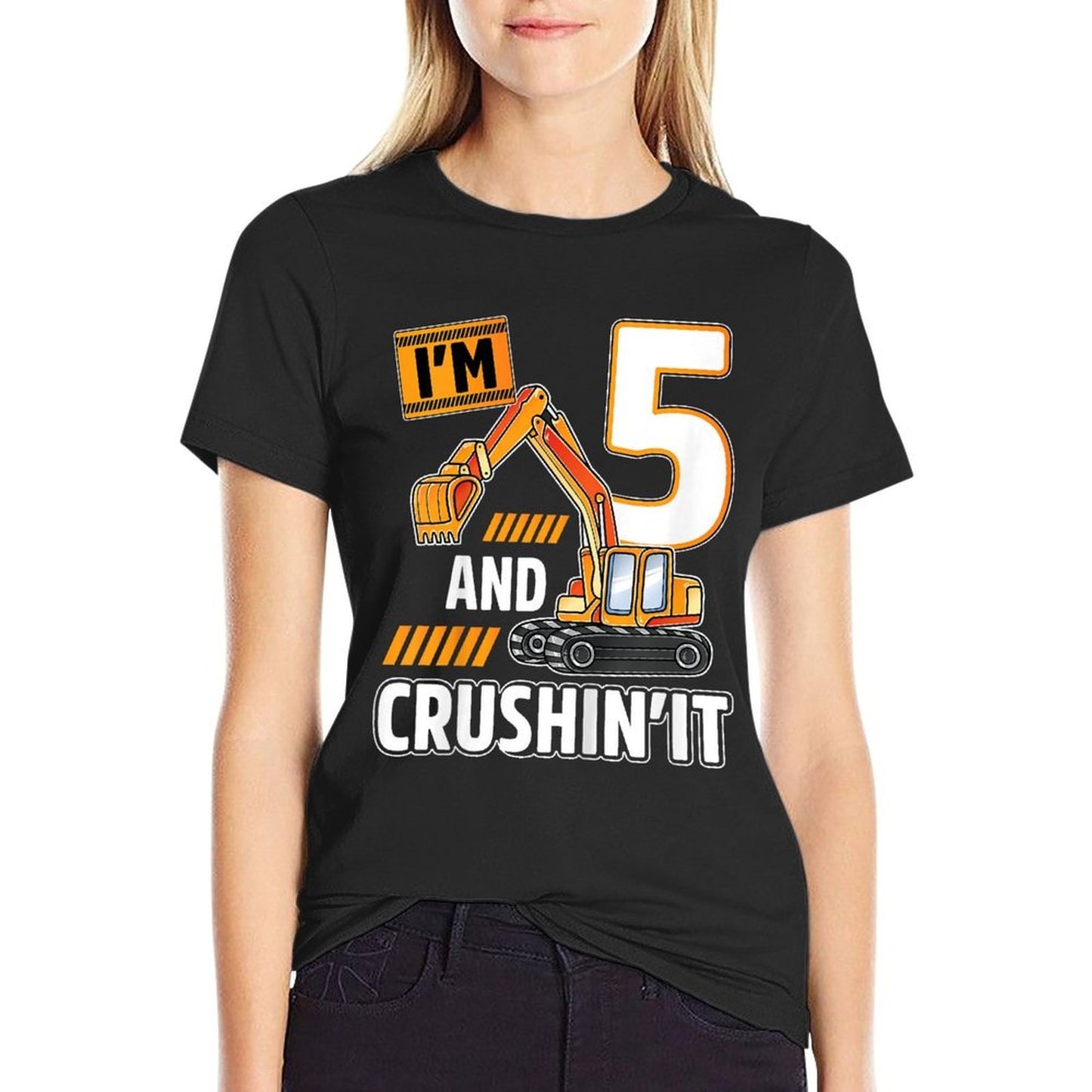 Kids 5 Year Old Vehicles Construction Excavator Birthday 5th  Affordable Price T-Shirt