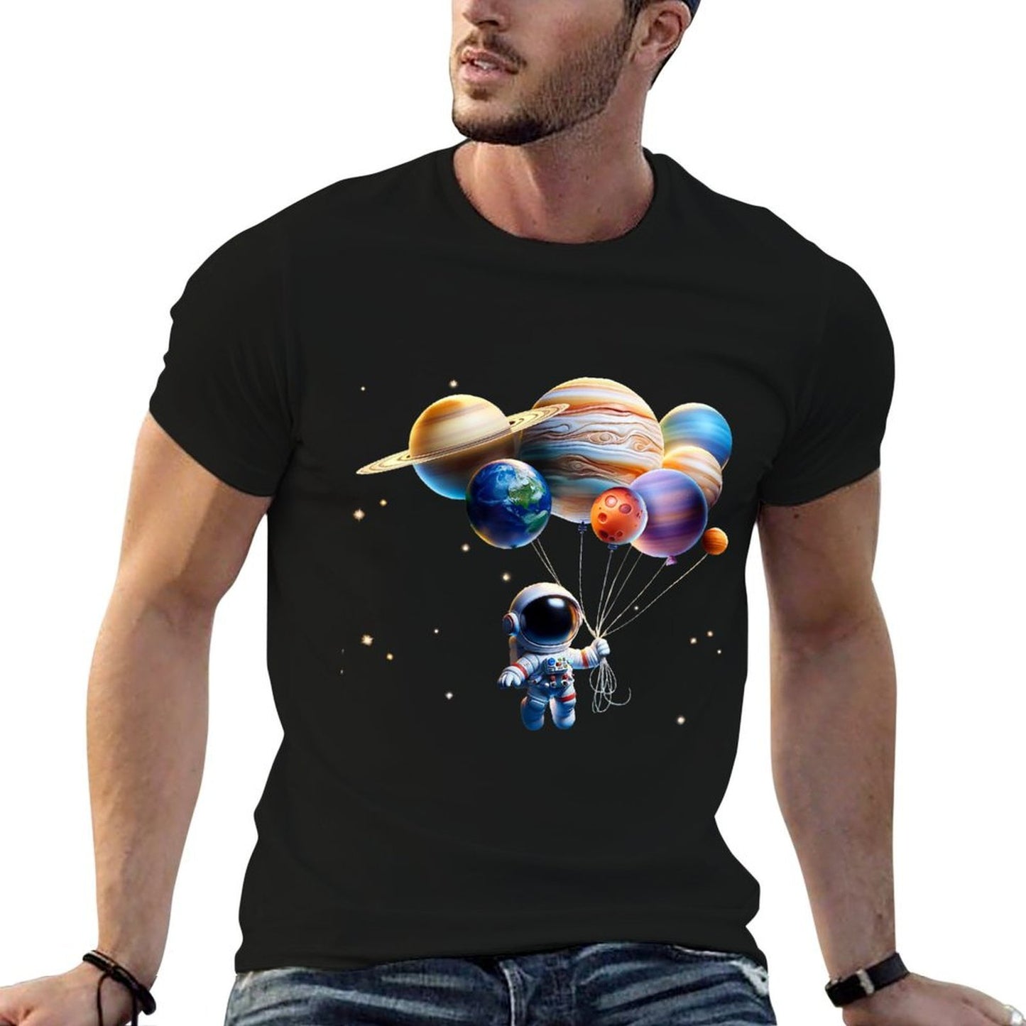Funny Astronaut Planets Men Women Kids Astronomy Space  Oversized Silhouette T-Shirt