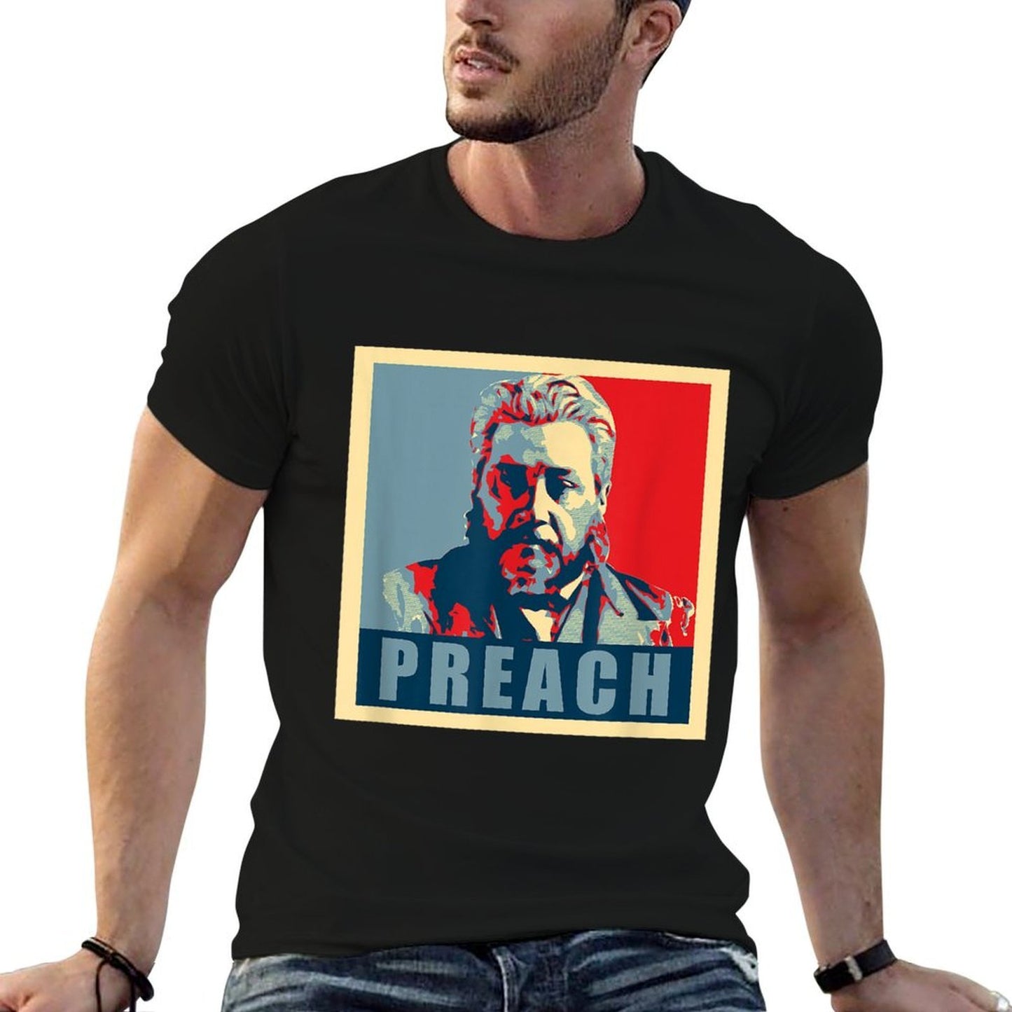 Pilgrims Products Mens Blue Christian Motivational PREACH  Trendy Pattern T-Shirt