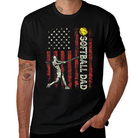 Softball Dad US Gifts For Dad Men Patriotic Fathers Day  Durable T-Shirt