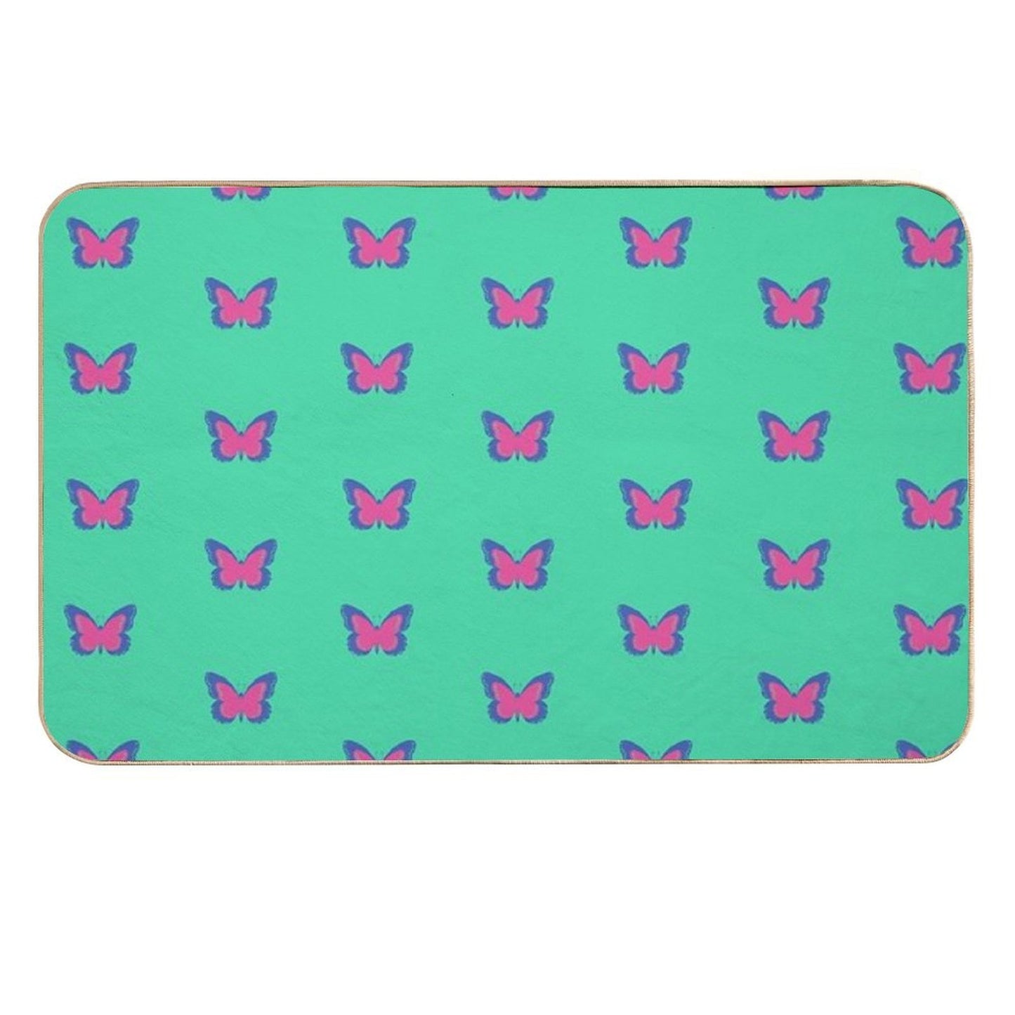 Blue And Pink Butterflies on Mint Green  Repositionable Bath Mat