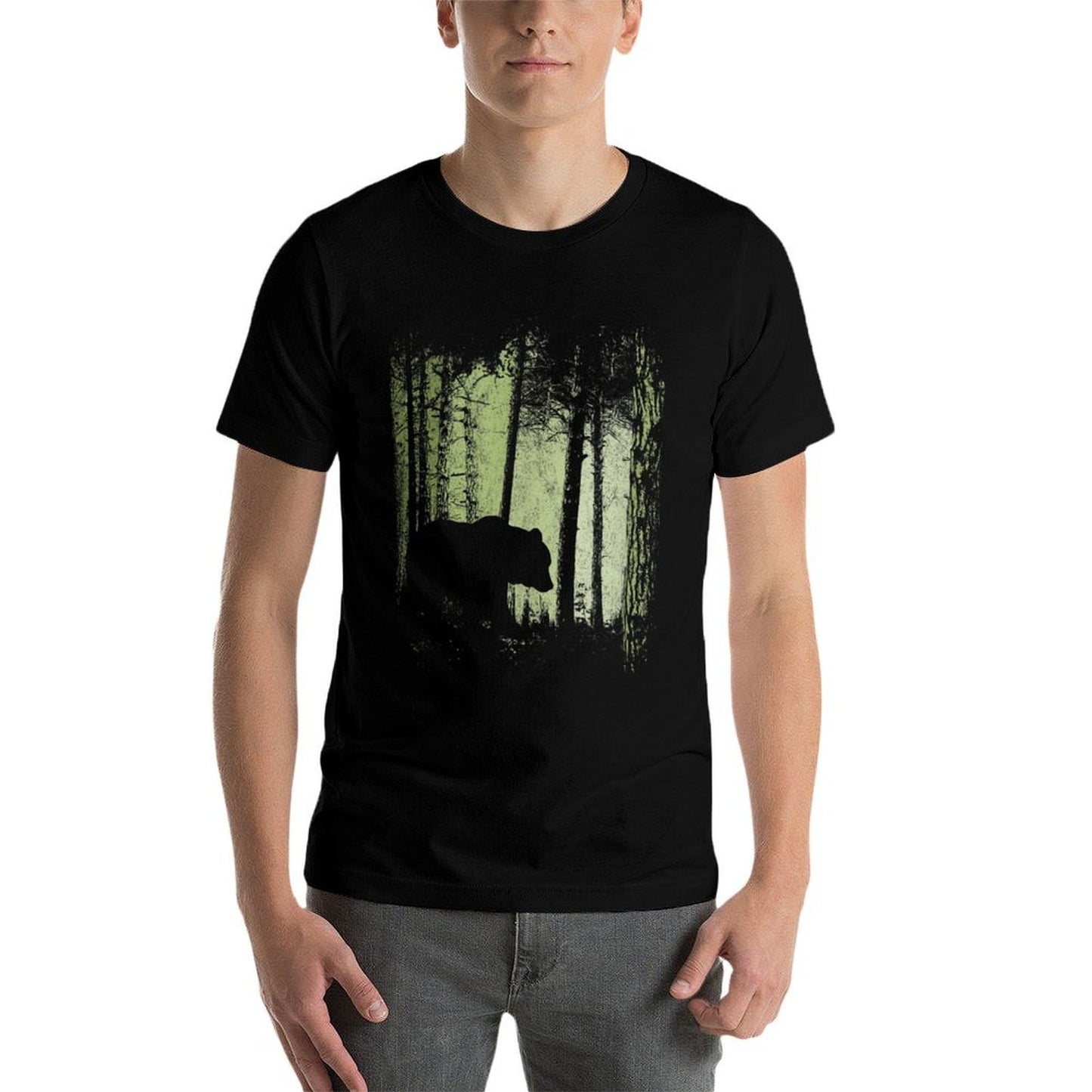 Twilight Forest Outdoor Romantic Grizzly Bear Silhouette  Eco-friendly Material T-Shirt