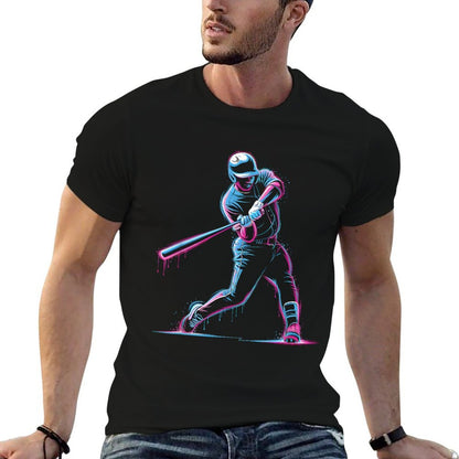 Neon Baseball Player Swinging Drip Art Design  Affordable Price T-Shirt